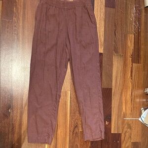 Old Navy Women's Brown linen blend Straight-Leg summer Elastic-Waist Pants